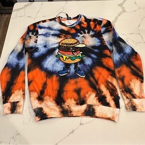 Screenshot Tie Dye Crew Neck Fleece Sweatshirt Novelty Orange Burger Size Medium